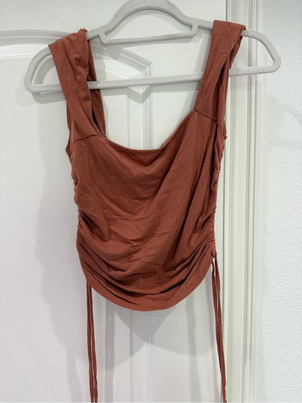 Heart Hips Sleeveless Ruched Tank Top in Rusty Orange